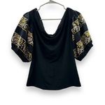 Free People  Rock With It Black Embroidered Off the‎ Shoulder Pullover Top Sz M Photo 5