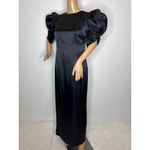 American Vintage 1980s Black Satin Evening Gown with Ivory Statement Bow unbranded small- medium Photo 11