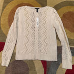 AQUA NWT  Bloomingdales Ivory Cream Cable Knit Sweater Pearls Women’s Size Medium Photo 0