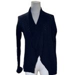 Loft Navy Cotton Cardigan Small Open Knit Shawl Collar Lightweight Fall Sweater Photo 5