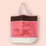 Big Canvas Tote Running Dog Beach Bag Coral and Brown on Tan NEW Photo 1