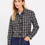 Loft NWT  Shimmer Tweed Cropped Shirt Jacket color: Black/White Multi Photo 1