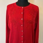 JM Collection 16. Red Petite Button-Front Appliqué Cardigan Size XLP Photo 2