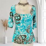 Early 2000's Boho Coquette Teal Blue White Bow Lace Milkmaid 3/4 Sleeve L Size L Photo 1