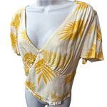 Madison & Berkeley Anaya Flutter Sleeve Midriff Leaf Print Size Medium Top Photo 2