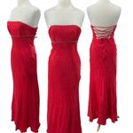 Vintage 90s Maxi Gown Strapless Corset Lace Up Open Back Iridescent Red Womens S Photo 3