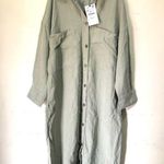 ZARA  Green Linen Blend Shirt Dress with Pockets Size M Photo 8