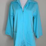 Koko Knits Vintage 70s Aqua Polyester Blazer Zip Closure Sz Medium Blue Photo 0