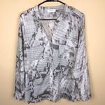 Calvin Klein Women’s Skakeskin Print Deep V-Neck Button-Up Long Sleeve Shirt Photo 0