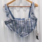 Forever 21 NWT  Women's Denim Curved-Hem Top Metallic Stripes Bustier Size M Photo 0