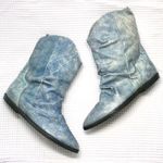 Vintage 90's Slate Blue Distressed Authentic Leather Boho Cowboy Boots Shoes 6 Photo 0