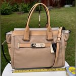 Coach Swagger Carryall Pebble Leather Satchel Tan/Nude Colorblock Photo 1