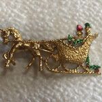 Vintage GERRY’S Christmas Horse & Sleigh Brooch Photo 0