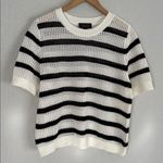 Laundry by Shelli Segal Open Knit Sweater White Black Stripe Preppy Sporty Photo 2