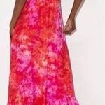 $529 Honorine Athena Tie Dye 100% Linen Maxi Dress Red Pink Women's Size Small Photo 1
