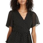 Madewell SALE 🔵 3/$25 FLUTTER SLEEVE Black PEPLUM CLIPDOT Blouse top XXS Photo 0