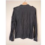 Oleg Cassini Women Black Linen Band Collar Military Style Jacket Size 14 Grunge Photo 2