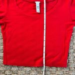 Women's Small Red Basic Solid Stretchable Scoop Neck Long Sleeve Crop Top Photo 7