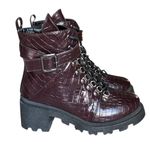 NWOT Sugar Womens Frannie Plum Crocodile Print Lace Up Combat Ankle Boots Purple Size 7.5 Photo 0