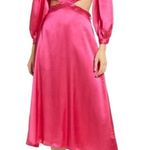 Rahi Cierra Dress Women's Medium Fuchsia Pink Satin Midi Cutout Balloon Sleeve Photo 0