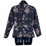 Silkland 100% Black Silk Floral Print Puffer Jacket Women’s Size Petite Photo 4