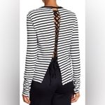 Pam & Gela  Striped Lace Up‎ Back Long Sleeve Tee Size M Black and White Photo 1