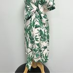 Emily McCarthy Pale Pink Green Tropical Leaves True Wrap Short Sleeve Dress XL Photo 5