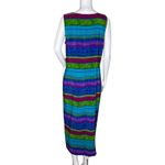 Kathie Lee Dress Women 10 Blue Green Stripe Sheath Midi Dress Vacation‎ Colorful Photo 3