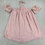 Umgee  Womens Top Medium Pink Lace‎ Trim Off the Shoulder Halter Tie Neck Photo 3