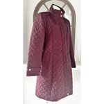 Cole Haan Burgundy Quilted Long Jacket w/Brown Leather Trim, NO BELT XL $260 Photo 4