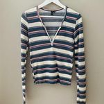 Urban Outfitters Striped Long Sleeve V-Neck Top Sz Small Photo 0