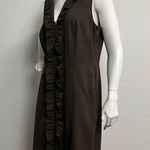 Classiques Entier Size 14 Sheath Dress Olive Green Ruffled V Neck Zip Up NO BELT Photo 3