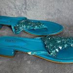 Franco Sarto Plaza Blue Turquoise Sandals Flip Flops Beaded Heel Size 8 1/2 Photo 0