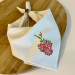 Vintage White Handmade Embroidered Strawberry Fruit Neck Tie Bandana Photo 0
