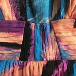 JAX multicolor watercolor silk chiffon dress with pleated bodice and flowy skirt Blue Size 6 Photo 3