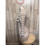 White & Brown Striped Henley Ribbed Knit Top – Small White Photo 2