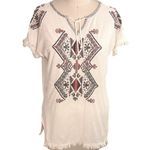 Ruff Hewn Ladies BOHO CHIC Embroidered White Short Sleeve Fringe Blouse ~ Size S Photo 1