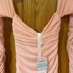 Oh Polly Feel the Frill Bardot Ruched Mesh Bidycon Mini Dress Blush Pink Size 0 Photo 9
