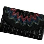 Vintage ADG Beaded Chevron Clutch – 80s/90s Rainbow Glam Black Photo 0