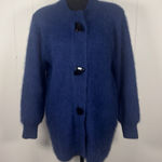 80% Angora Fuzzy Vintage VENESHA Blue Lined‎ Sweater Coat S Sweater Button Size M Photo 0