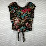 Anthropologie Brown Floral Tropical Linen Blend Tie Front Top Photo 4