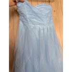 Lulus NWT  Delightful Beauty Blue Mesh Strapless Ruched Ruffled Maxi Dress Sz S Photo 3