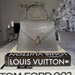 Borse In Pelle Gray Croc Embossed Leather Top Handle Chain Bag Made in Italy Photo 3