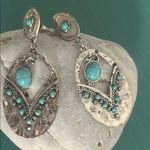 Silver Tone Turquoise Dyed Howlite Southwestern Earrings with Ornate Metalwork Photo 2