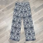 Loft Ann Taylor  Floral Linen Palazzo Wide Leg Pants Blue White 0 Photo 2