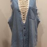 LF NWT Furst Of A Kind Lace-Up Chambray Top Photo 0