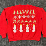 Ugly Christmas Sweater Sweatshirt Women’s XL Red Crew Faux Cross Stitch Design Photo 0