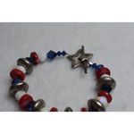 Source Unknown Patriotic Red White Blue Bead Engraved Silver Tone Spacers Toggle Latch Bracelet Photo 1