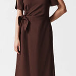 & Other Stories & Other Stories Knot-Detail Linen Blend Midi Dress in Dark Brown Photo 0