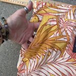 Tahari Linen Wide Leg Crop Pants Tropical Palm Leaf Yellow Pink Linen XL NWT Photo 5